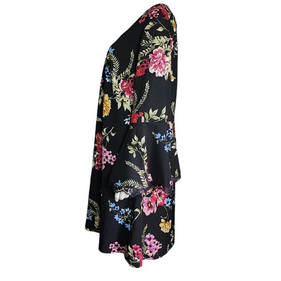 ROZ & ALI Black Floral Bell Sleeve V Neck Pullover Dress Womens Plus Size 2X - Picture 2 of 7